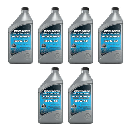 OEM Mercury / Quicksilver 25W-40 Marine Engine Oil, 1 Qt 8M0078619 — pack of 6 supplier units
