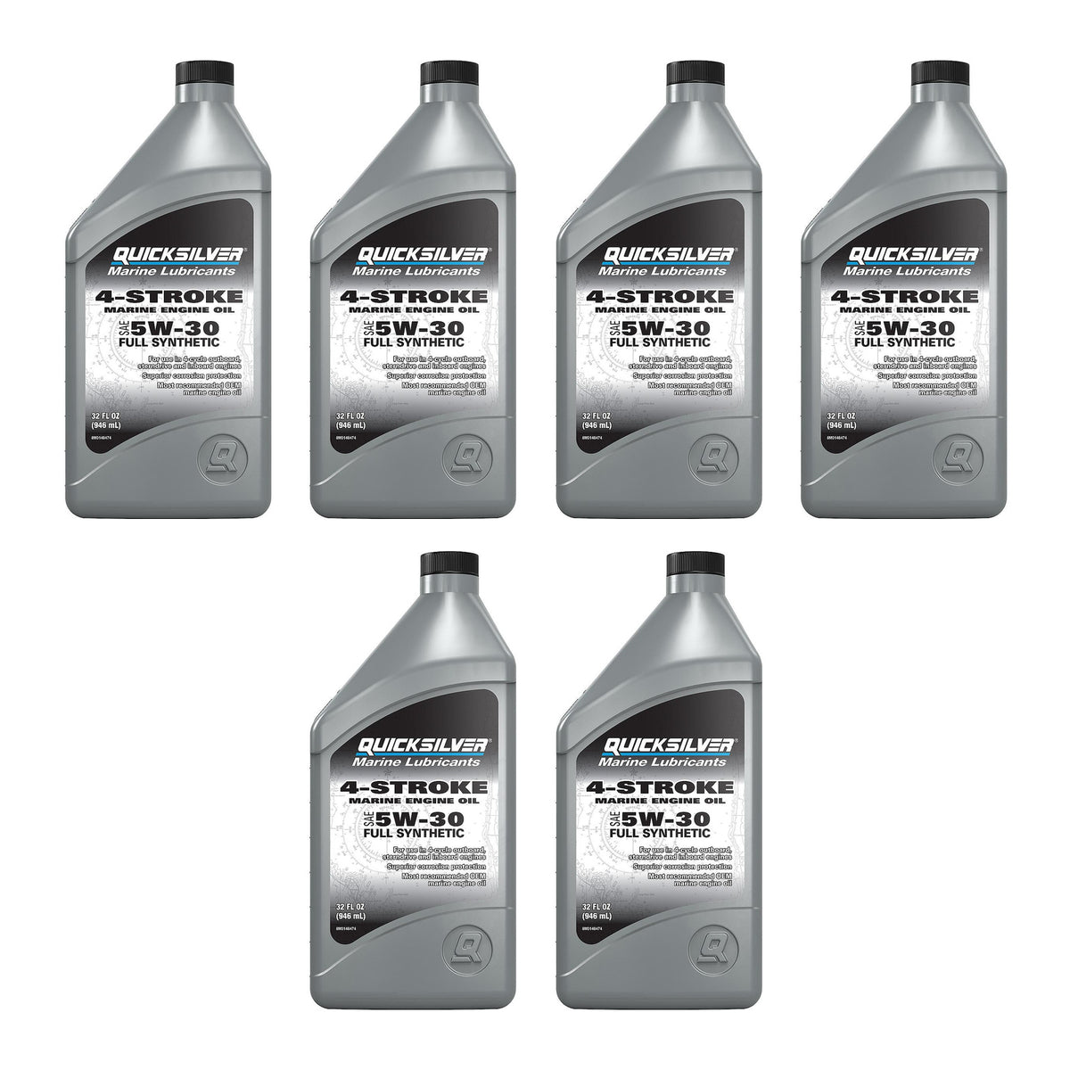 OEM Mercury / Quicksilver 5W-30 Full Synthetic Marine Engine Oil, 1 Qt.  8M0148474 — pack of 6 supplier units