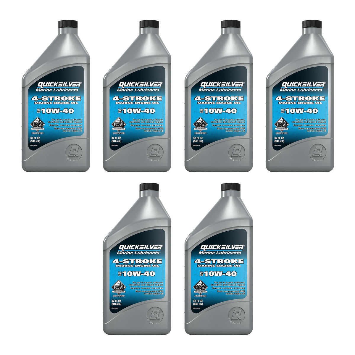 OEM Mercury / Quicksilver 10W-40 Marine Engine Oil, 1 Qt.  8M0148476 — pack of 6 supplier units