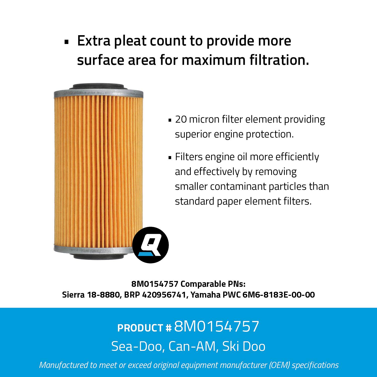 OEM Mercury / Quicksilver 8M0154757 Oil Filter for Various Marine Engines