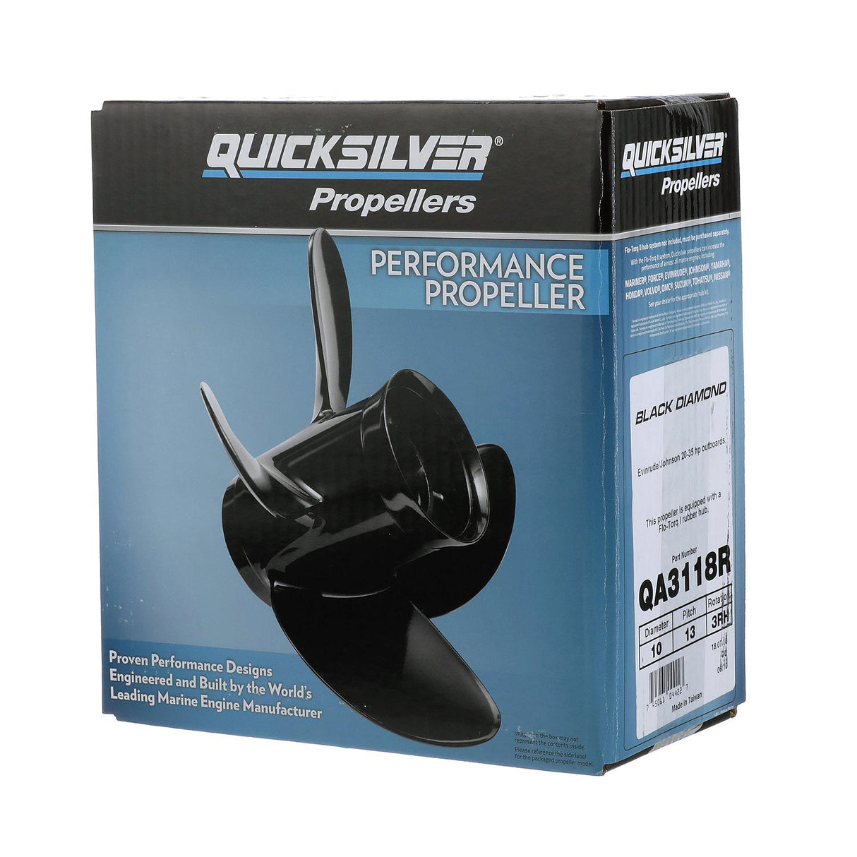 OEM Mercury / Quicksilver Black Diamond 3-Blade Aluminum Propeller, 10" Diameter x 13" Pitch, Right Hand Rotation