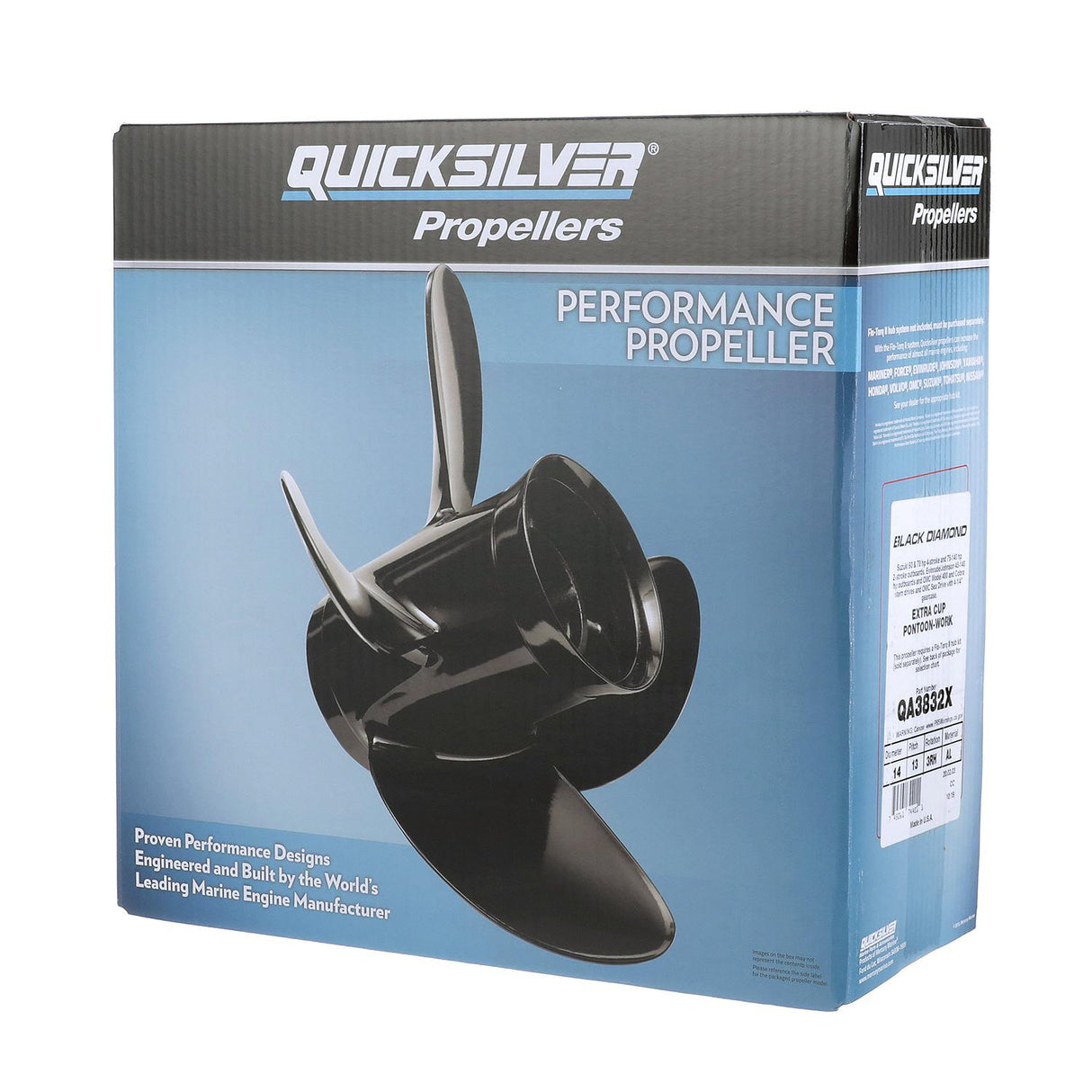 OEM Mercury / Quicksilver Black Diamond 3-Blade Aluminum Propeller, 14" Diameter x 13" Pitch, Right Hand Rotation