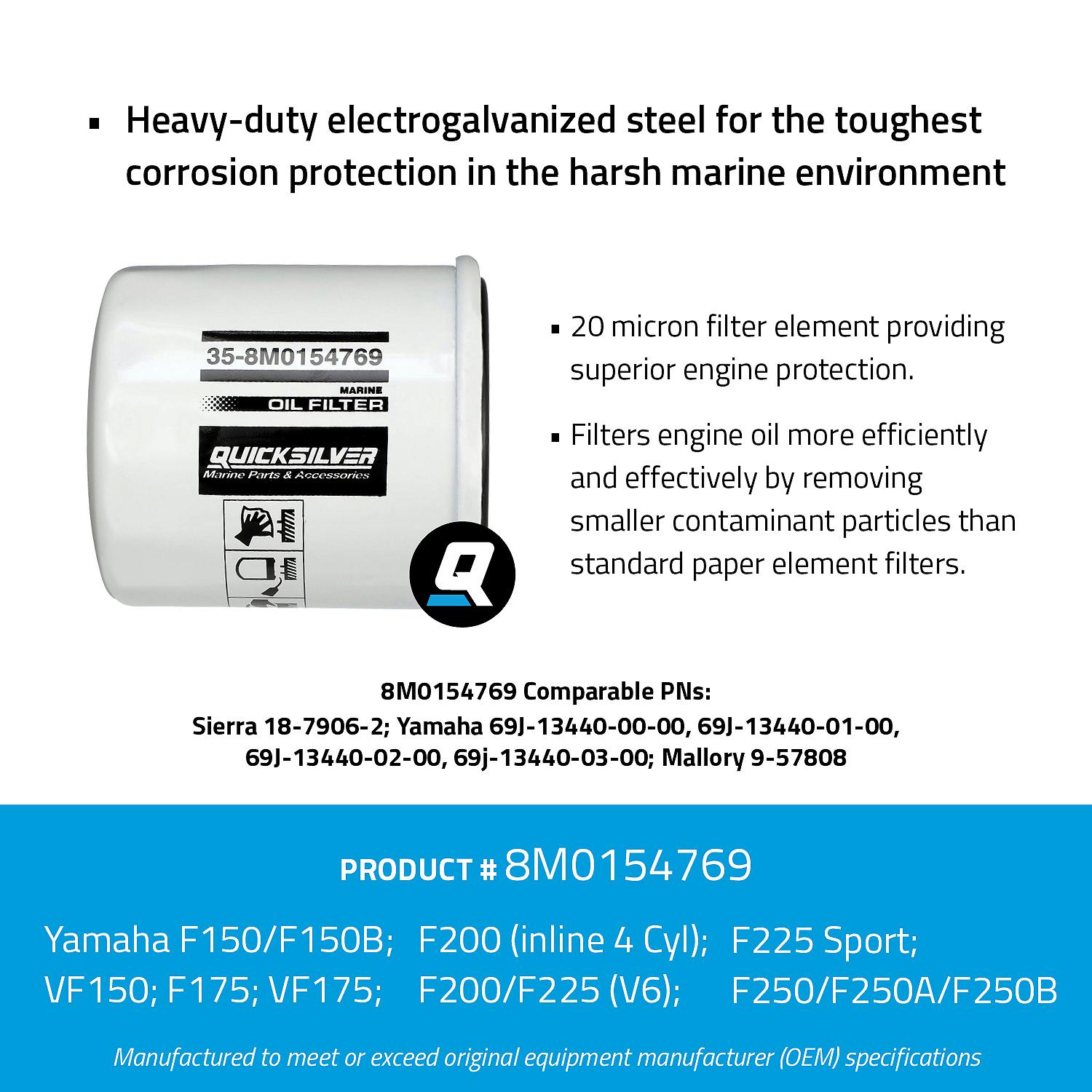 OEM Mercury / Quicksilver 8M0154769 Oil Filter for Various Marine Engines