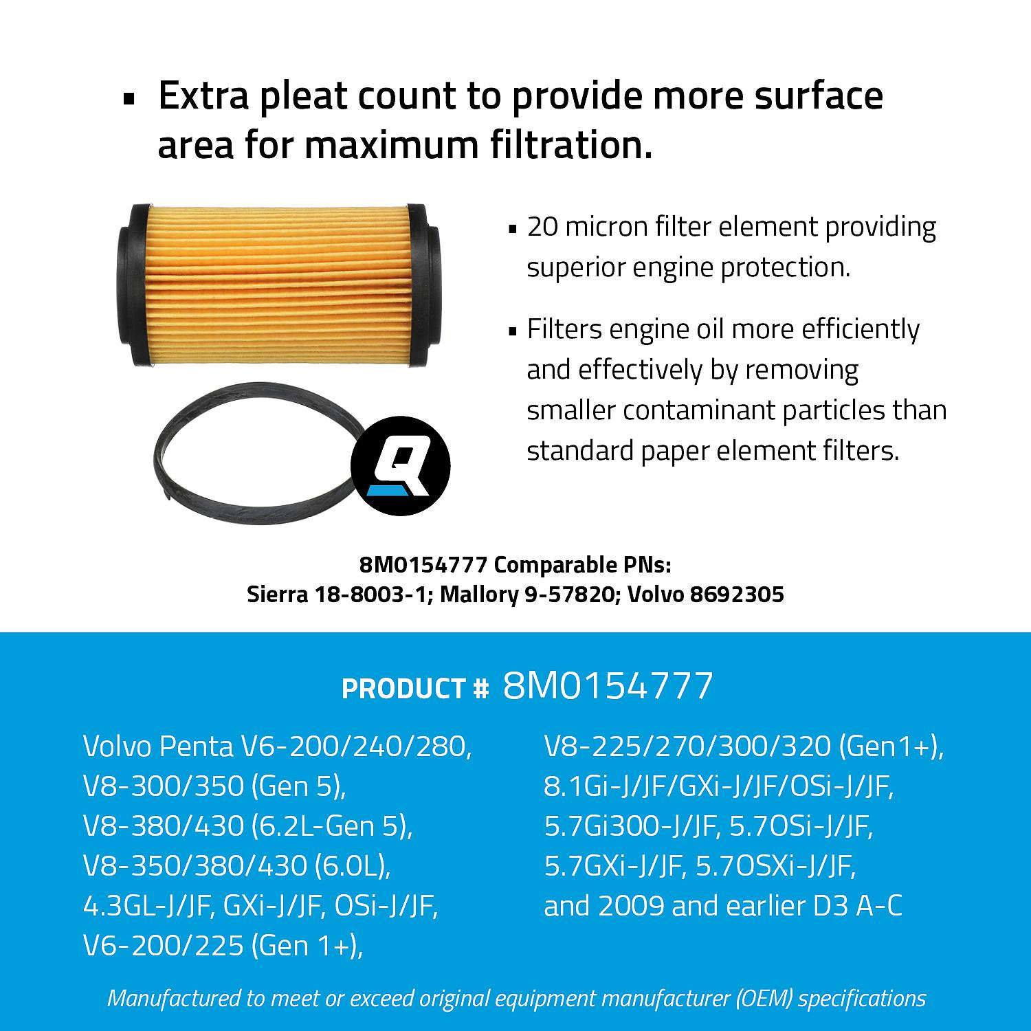 OEM Mercury / Quicksilver 8M0154777 Oil Filter for Various Marine Engines