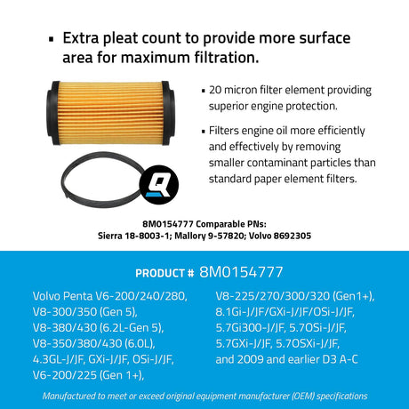 OEM Mercury / Quicksilver 8M0154777 Oil Filter for Various Marine Engines
