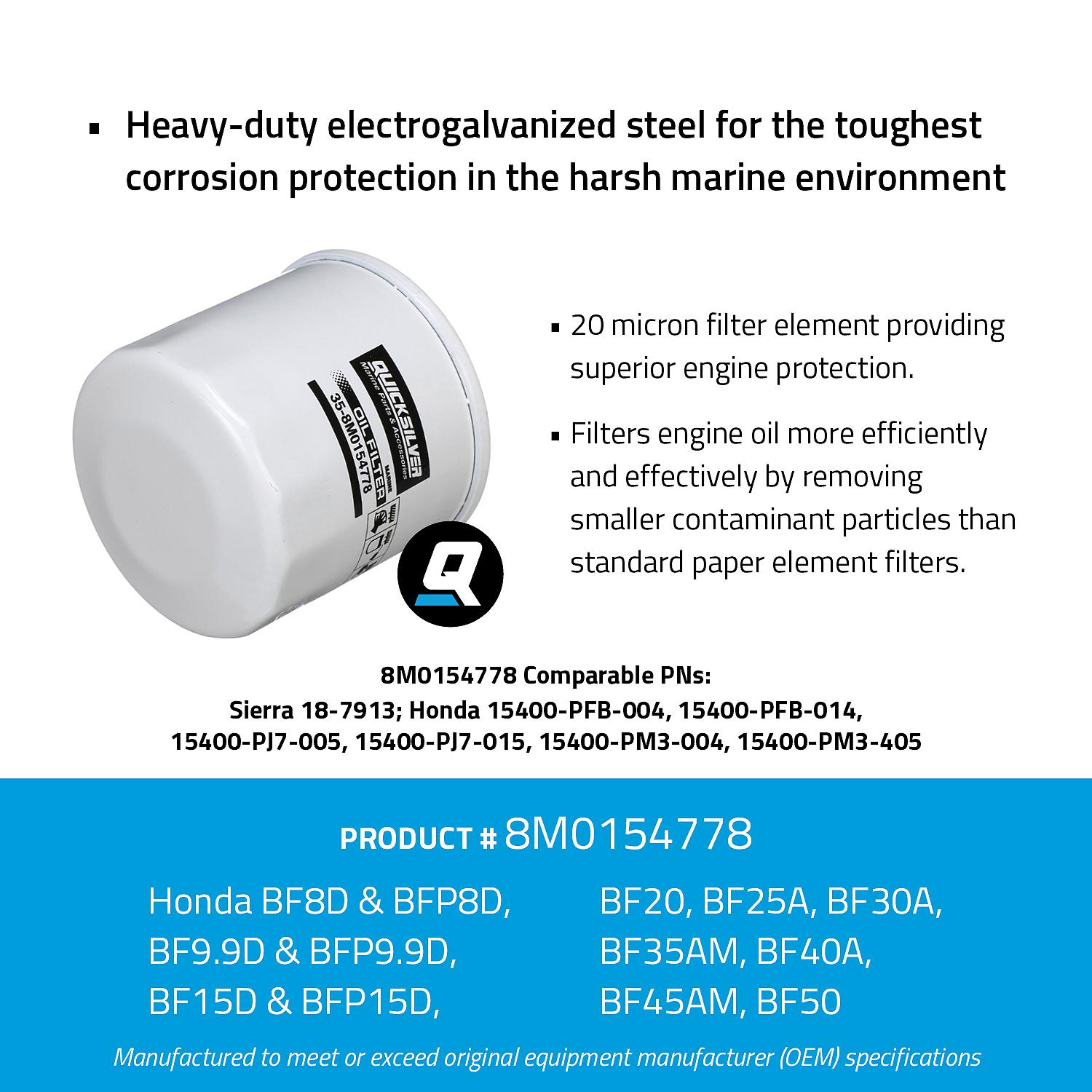 OEM Mercury / Quicksilver 8M0154778 Oil Filter for Various Marine Engines
