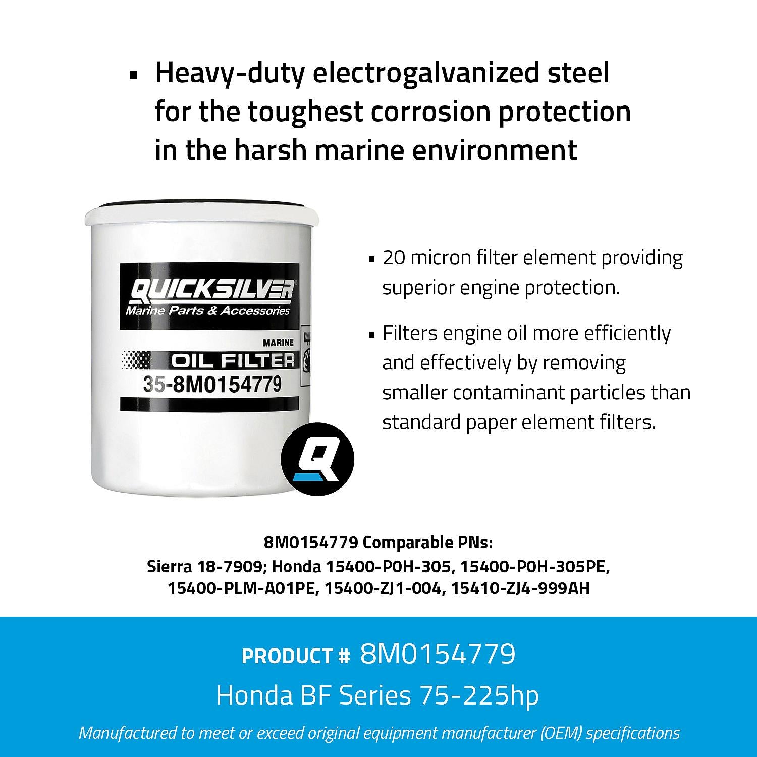 OEM Mercury / Quicksilver 8M0154779 Oil Filter for Select Late 1990s Honda 75-250hp Outboards
