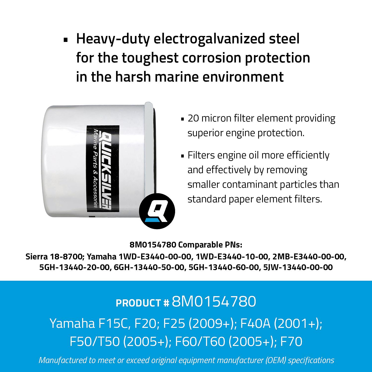 OEM Mercury / Quicksilver 8M0154780 Oil Filter for Various Marine Engines