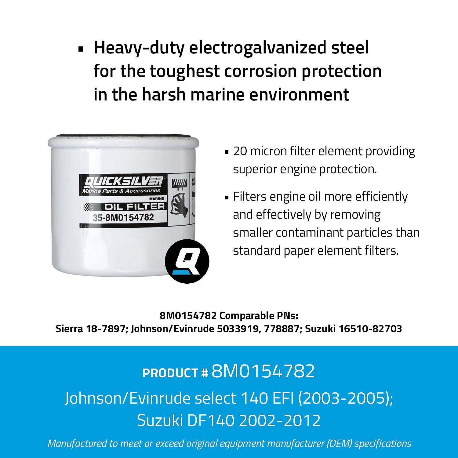 OEM Mercury / Quicksilver 8M0154782 Oil Filter for Various Marine Engines