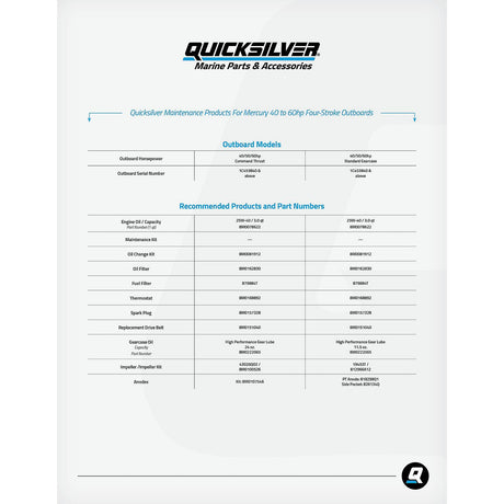 OEM Mercury / Quicksilver 25W-40 Oil Change Kit for 4-Stroke 40hp, 50hp and 60hp Mercury Outboards