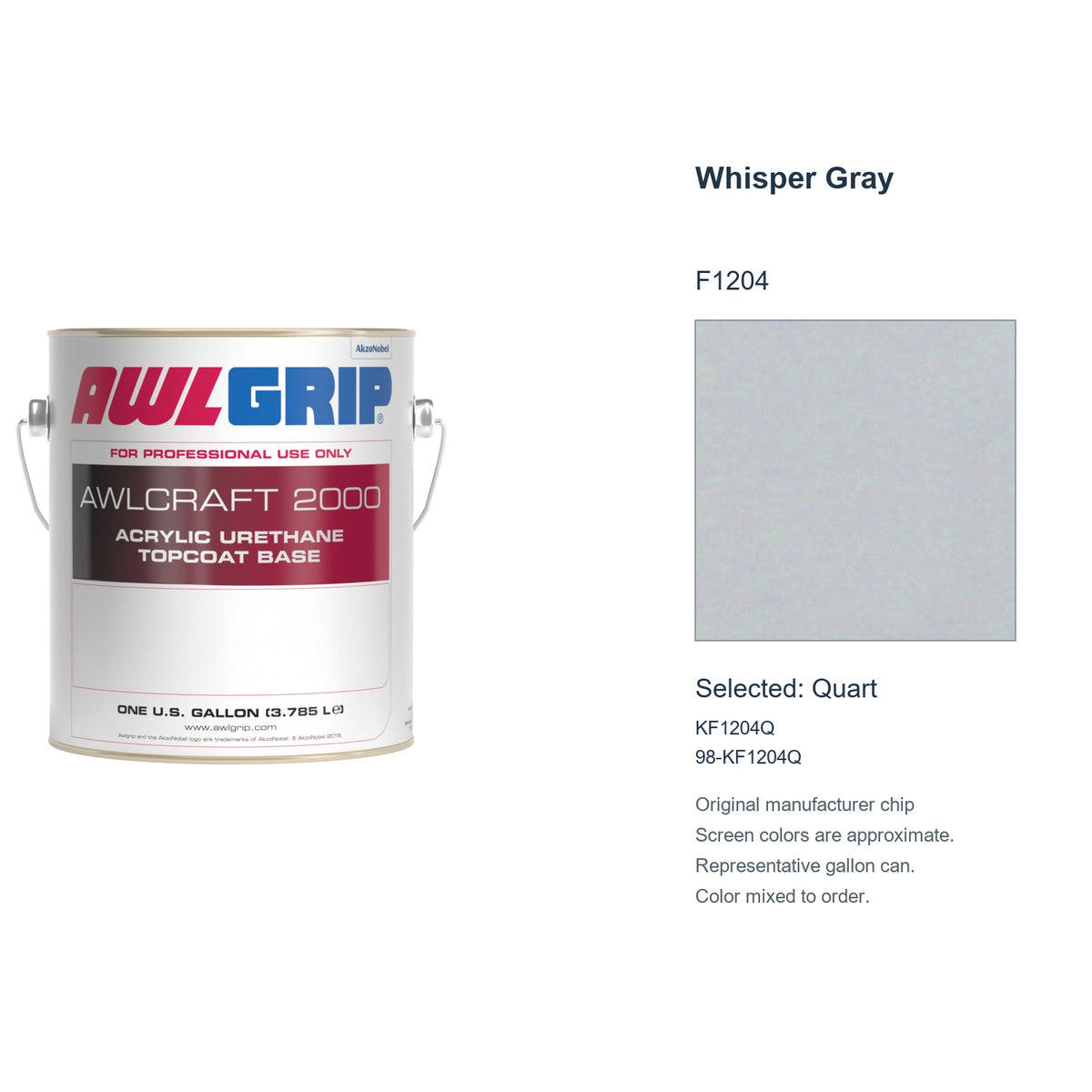 Awlgrip Awlcraft 2000 Whisper Gray F1204, selected Quart, KF1204Q: original manufacturer chip with representative gallon can