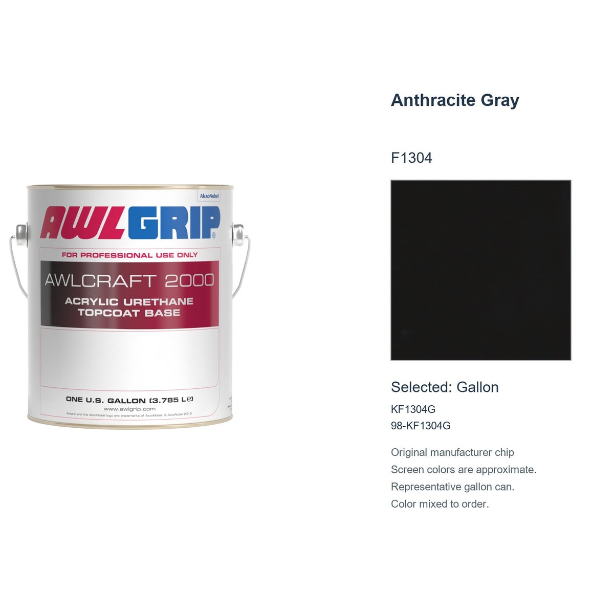 Awlgrip Awlcraft 2000 Anthracite Gray F1304, selected Gallon, KF1304G: original manufacturer chip with representative gallon can