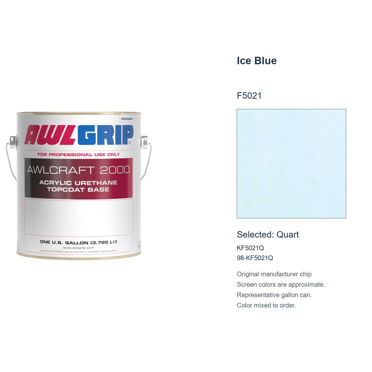 Awlgrip Awlcraft 2000 Ice Blue F5021, selected Quart, KF5021Q: original manufacturer chip with representative gallon can