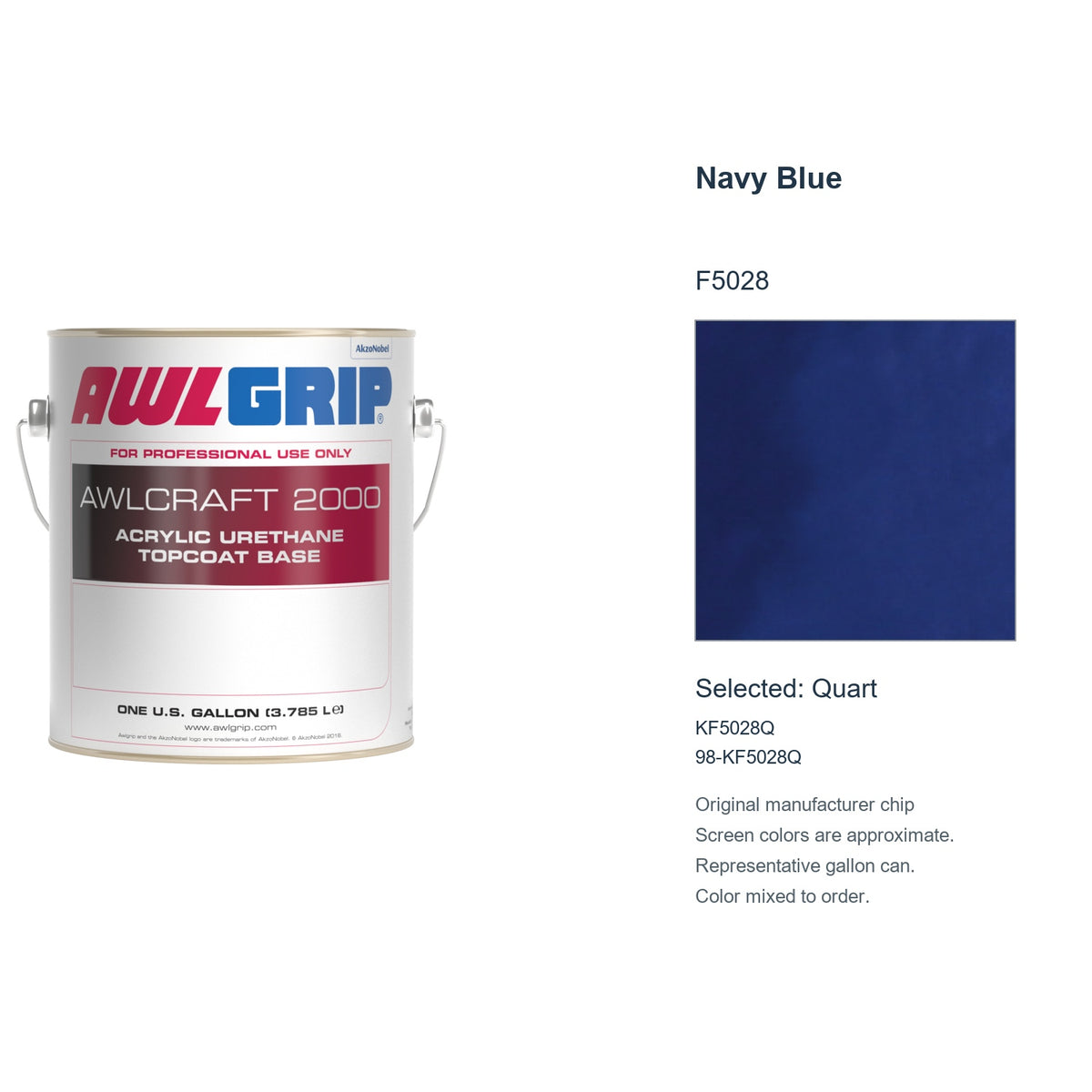 Awlgrip Awlcraft 2000 Navy Blue F5028, selected Quart, KF5028Q: original manufacturer chip with representative gallon can