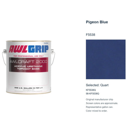 Awlgrip Awlcraft 2000 Pigeon Blue F5538, selected Quart, KF5538Q: original manufacturer chip with representative gallon can