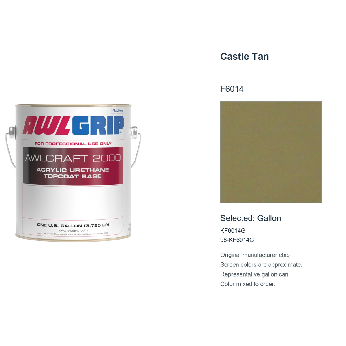 Awlgrip Awlcraft 2000 Castle Tan F6014, selected Gallon, KF6014G: original manufacturer chip with representative gallon can