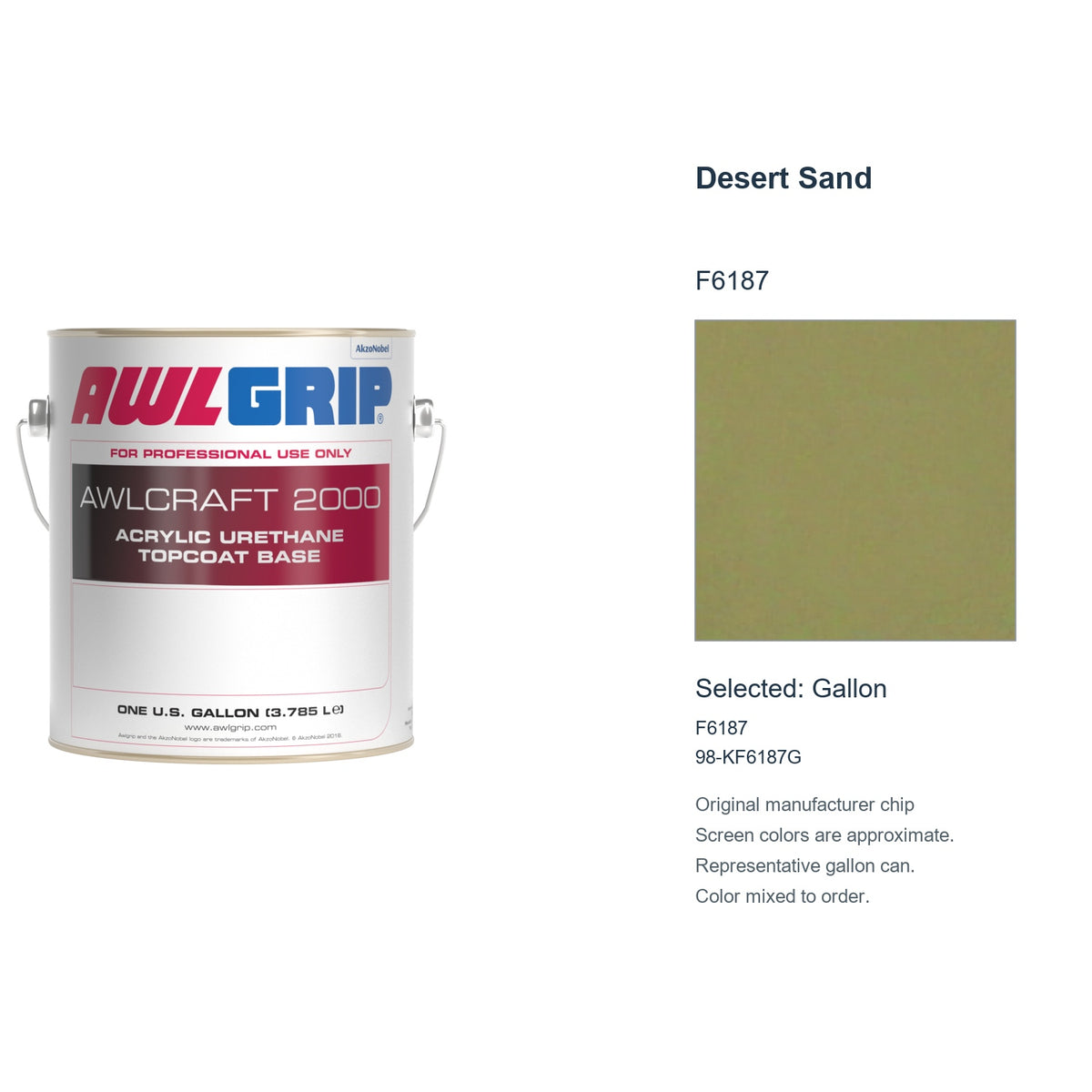 Awlgrip Awlcraft 2000 Desert Sand F6187, selected Gallon, F6187: original manufacturer chip with representative gallon can