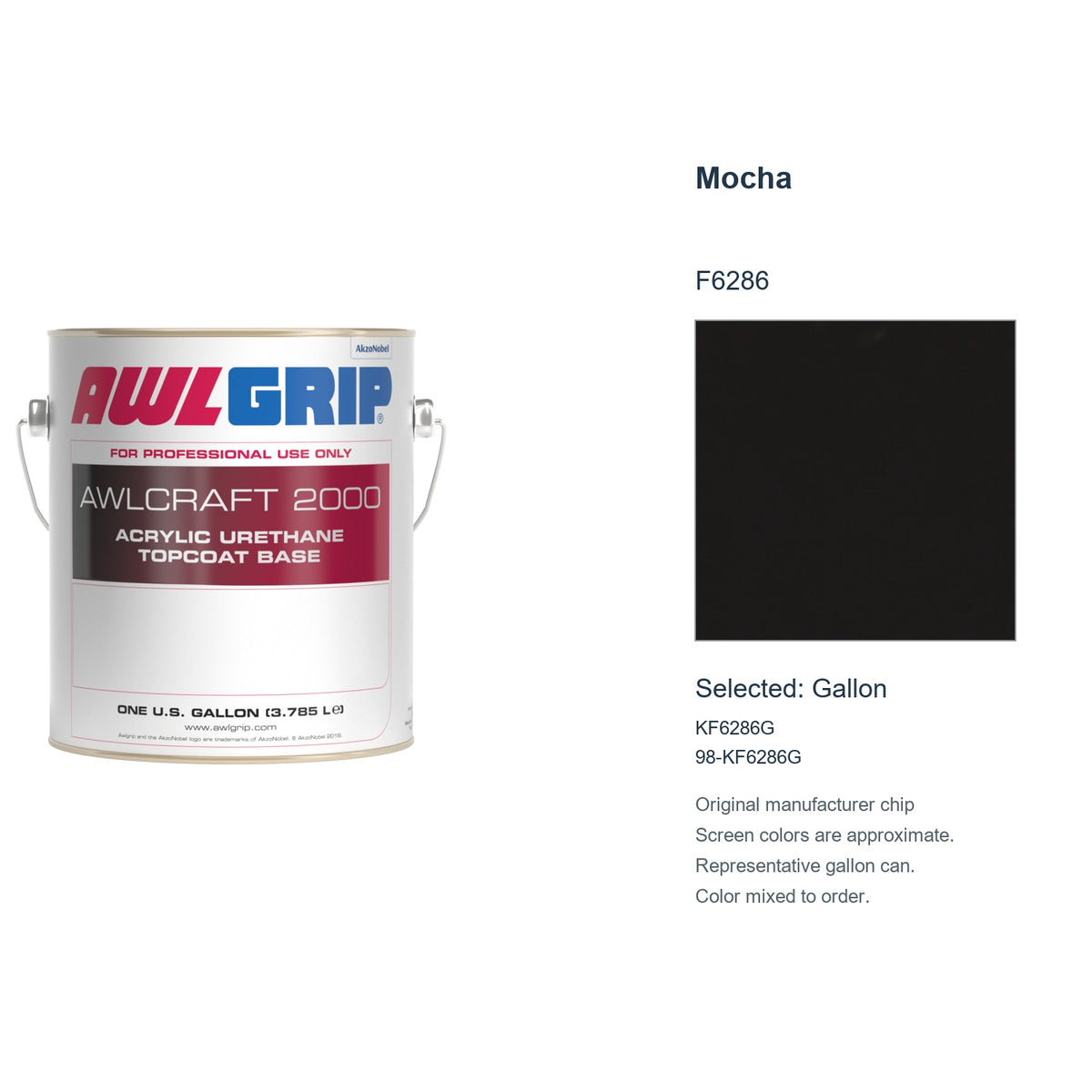 Awlgrip Awlcraft 2000 Mocha F6286, selected Gallon, KF6286G: original manufacturer chip with representative gallon can