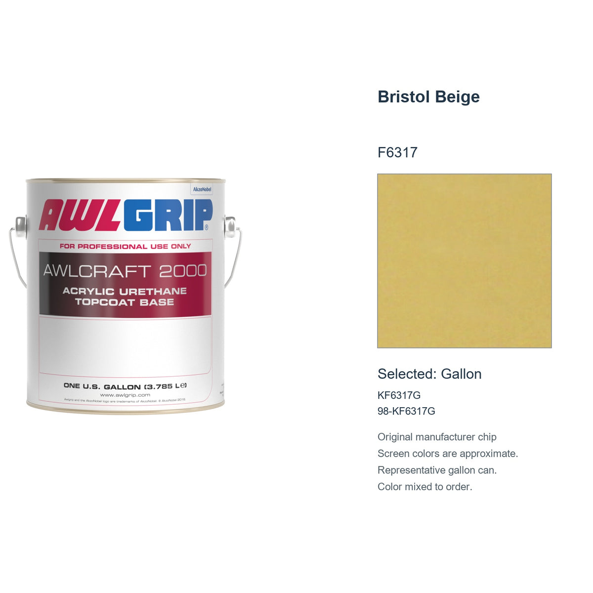 Awlgrip Awlcraft 2000 Bristol Beige F6317, selected Gallon, KF6317G: original manufacturer chip with representative gallon can