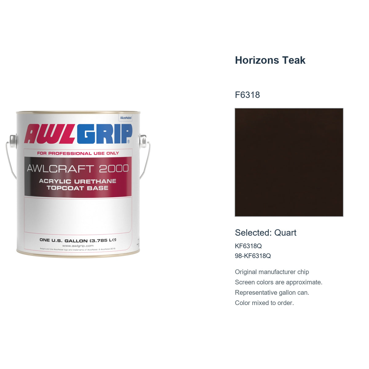Awlgrip Awlcraft 2000 Horizons Teak F6318, selected Quart, KF6318Q: original manufacturer chip with representative gallon can