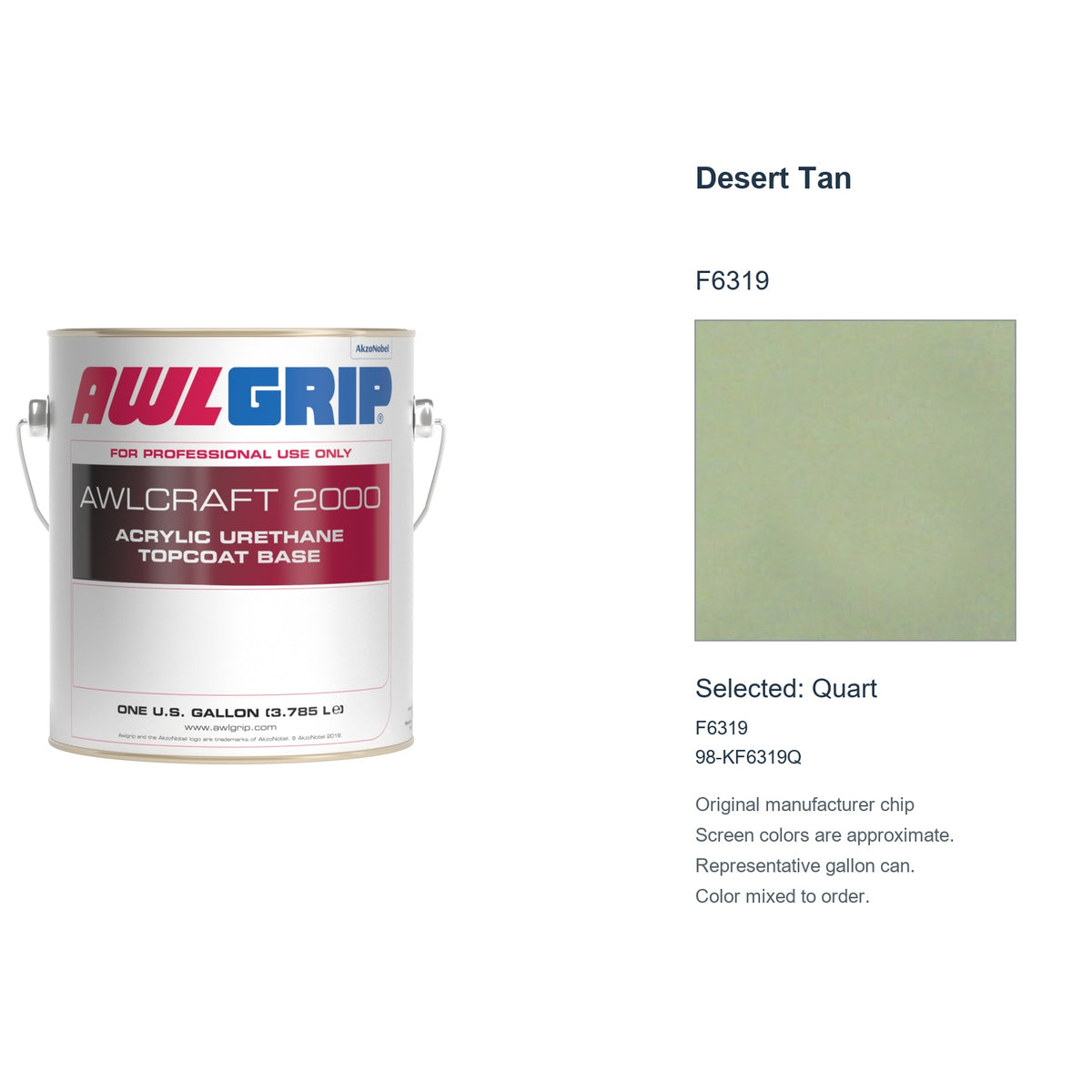 Awlgrip Awlcraft 2000 Desert Tan F6319, selected Quart, F6319: original manufacturer chip with representative gallon can