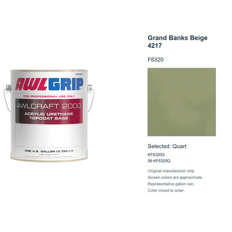 Awlgrip Awlcraft 2000 Grand Banks Beige 4217 F6320, selected Quart, KF6320Q: original manufacturer chip with representative gallon can
