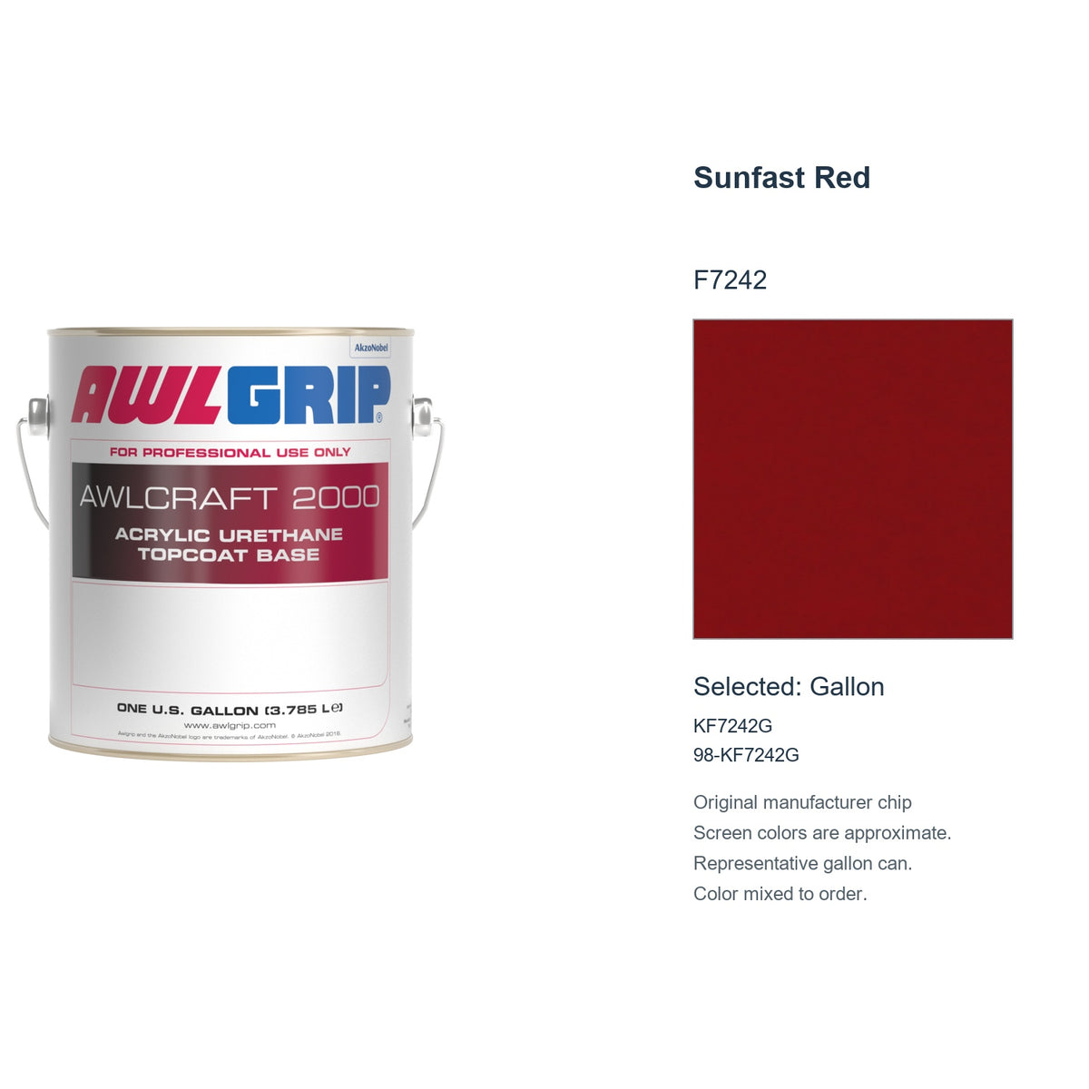 Awlgrip Awlcraft 2000 Sunfast Red F7242, selected Gallon, KF7242G: original manufacturer chip with representative gallon can
