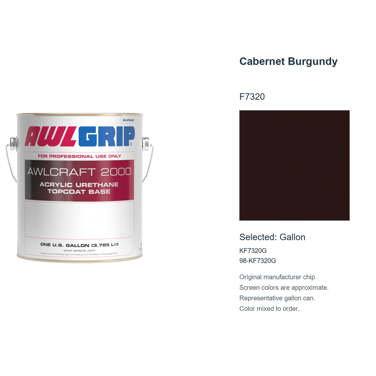 Awlgrip Awlcraft 2000 Cabernet Burgundy F7320, selected Gallon, KF7320G: original manufacturer chip with representative gallon can