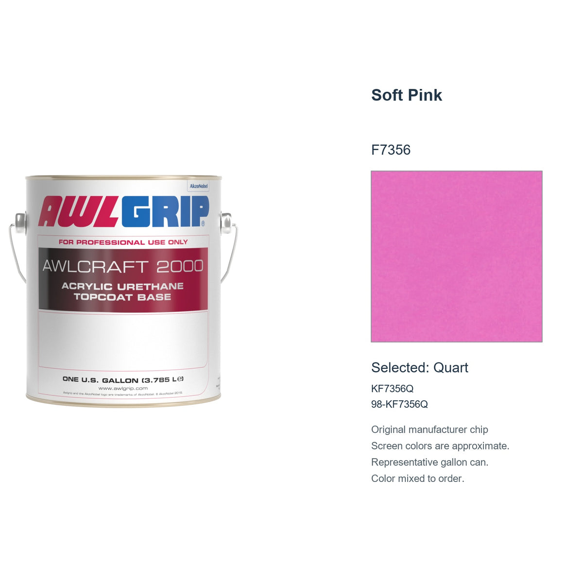 Awlgrip Awlcraft 2000 Soft Pink F7356, selected Quart, KF7356Q: original manufacturer chip with representative gallon can