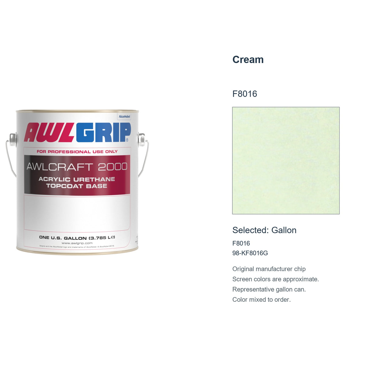 Awlgrip Awlcraft 2000 Cream F8016, selected Gallon, F8016: original manufacturer chip with representative gallon can