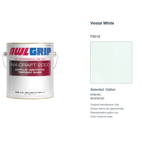 Awlgrip Awlcraft 2000 Vestal White F8018, selected Gallon, KF8018G: original manufacturer chip with representative gallon can