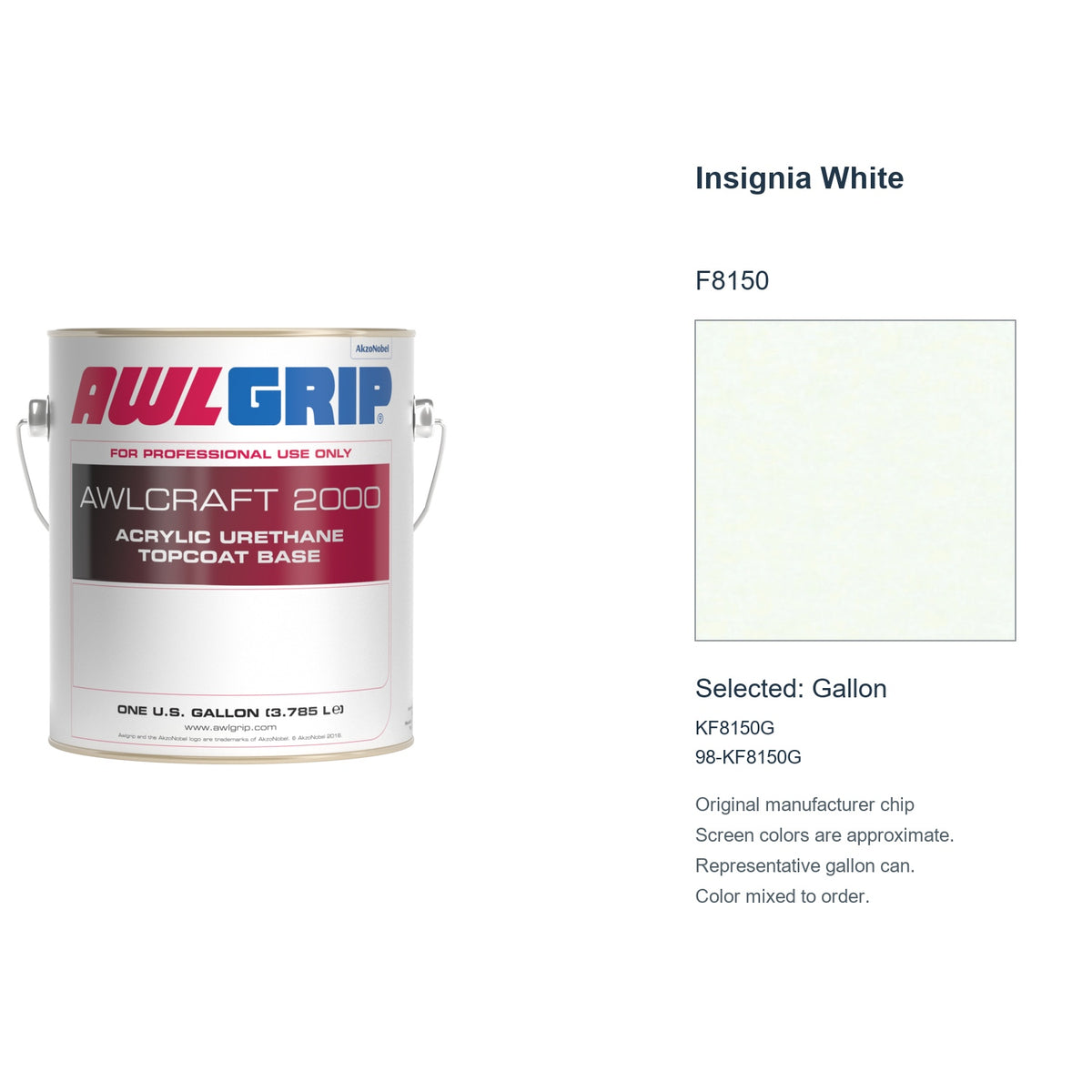 Awlgrip Awlcraft 2000 Insignia White F8150, selected Gallon, KF8150G: original manufacturer chip with representative gallon can