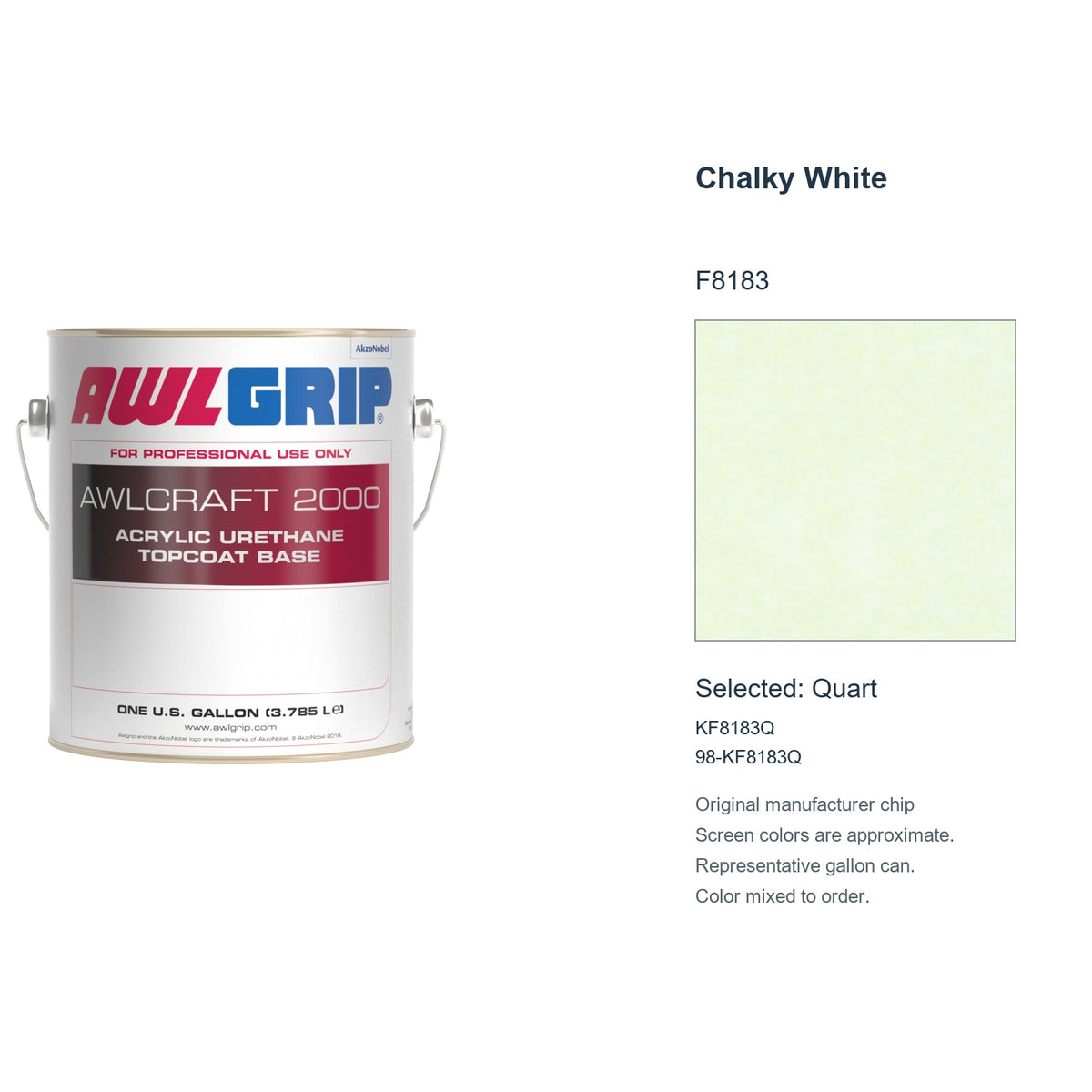 Awlgrip Awlcraft 2000 Chalky White F8183, selected Quart, KF8183Q: original manufacturer chip with representative gallon can