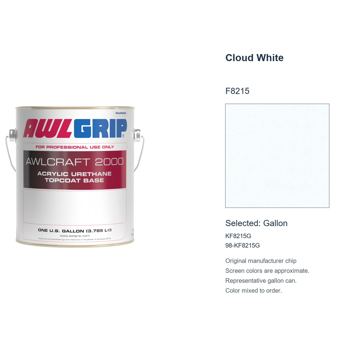 Awlgrip Awlcraft 2000 Cloud White F8215, selected Gallon, KF8215G: original manufacturer chip with representative gallon can
