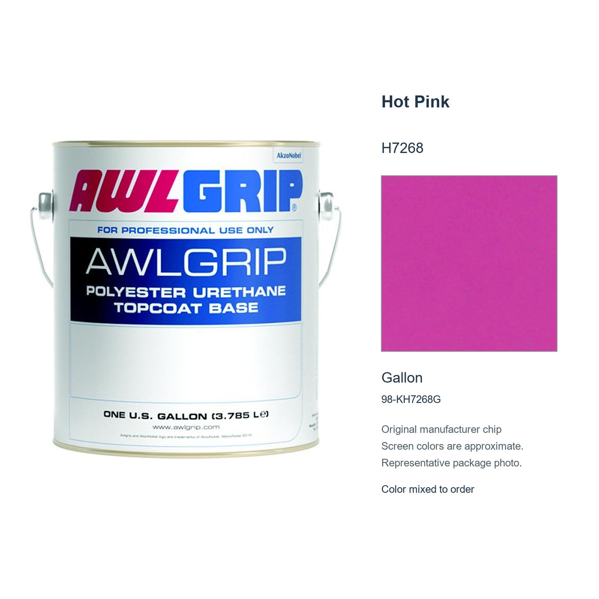 Awlgrip Hot Pink H7268, Gallon, 98-KH7268G: representative original can with exact manufacturer color card sample