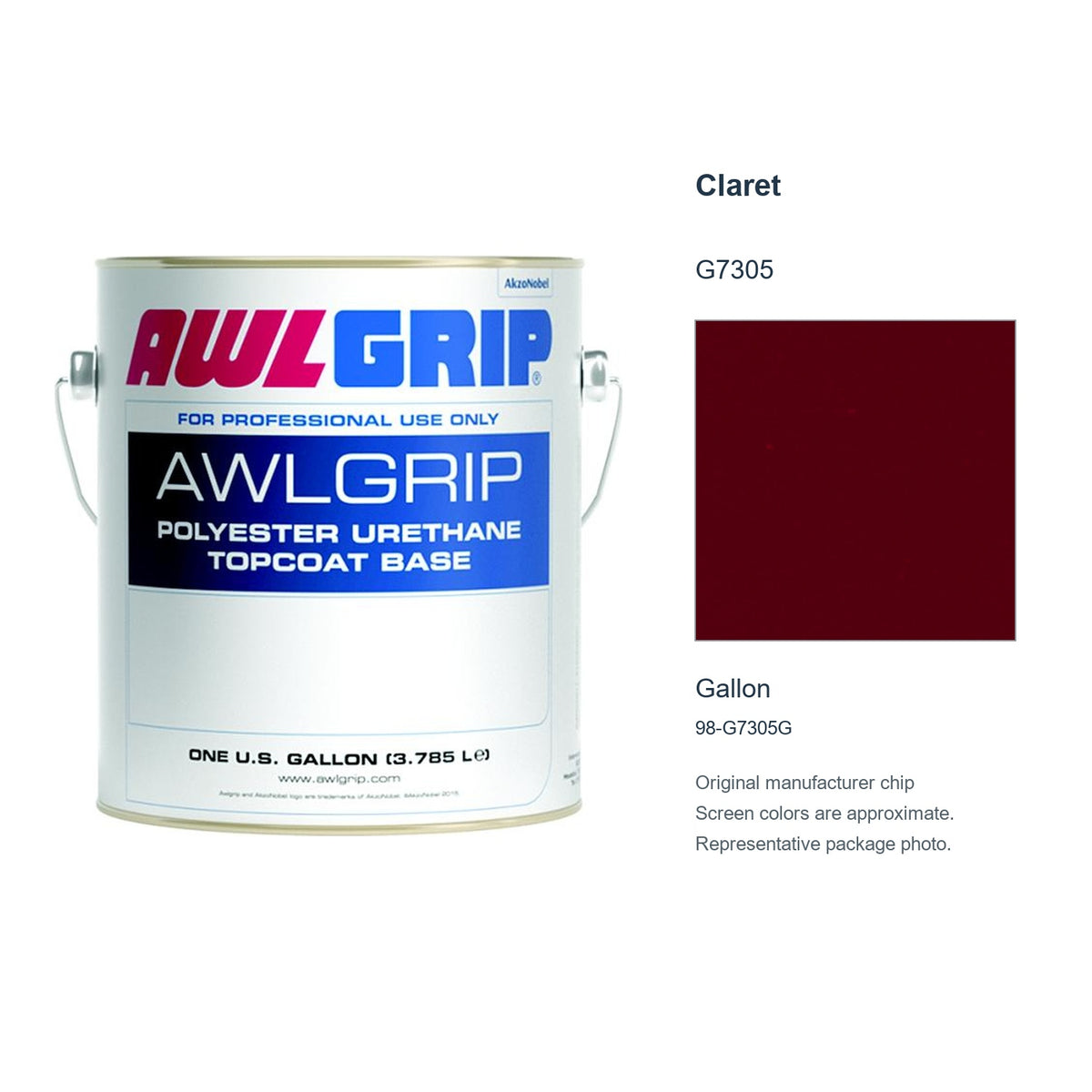 Awlgrip Claret G7305, Gallon, 98-G7305G: representative original can with exact manufacturer color card sample