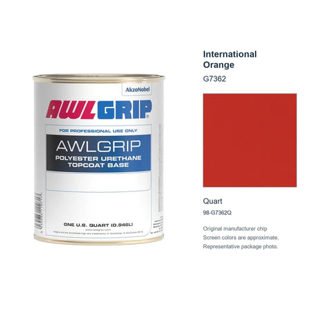 Awlgrip International Orange G7362, Quart, 98-G7362Q: representative original can with exact manufacturer color card sample