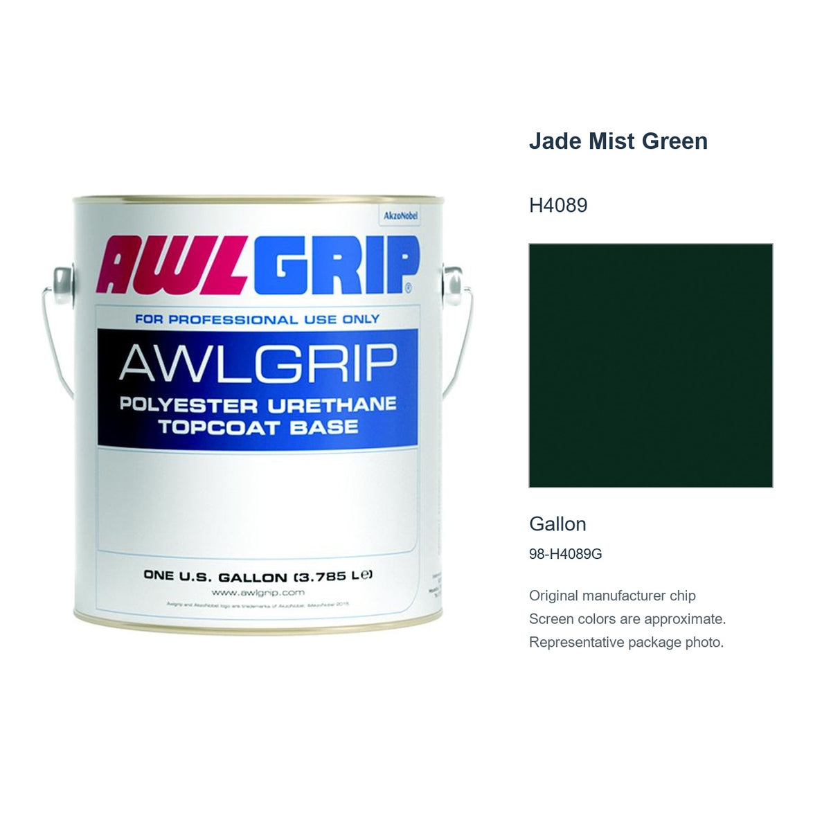 Awlgrip Jade Mist Green H4089, Gallon, 98-H4089G: representative original can with exact manufacturer color card sample