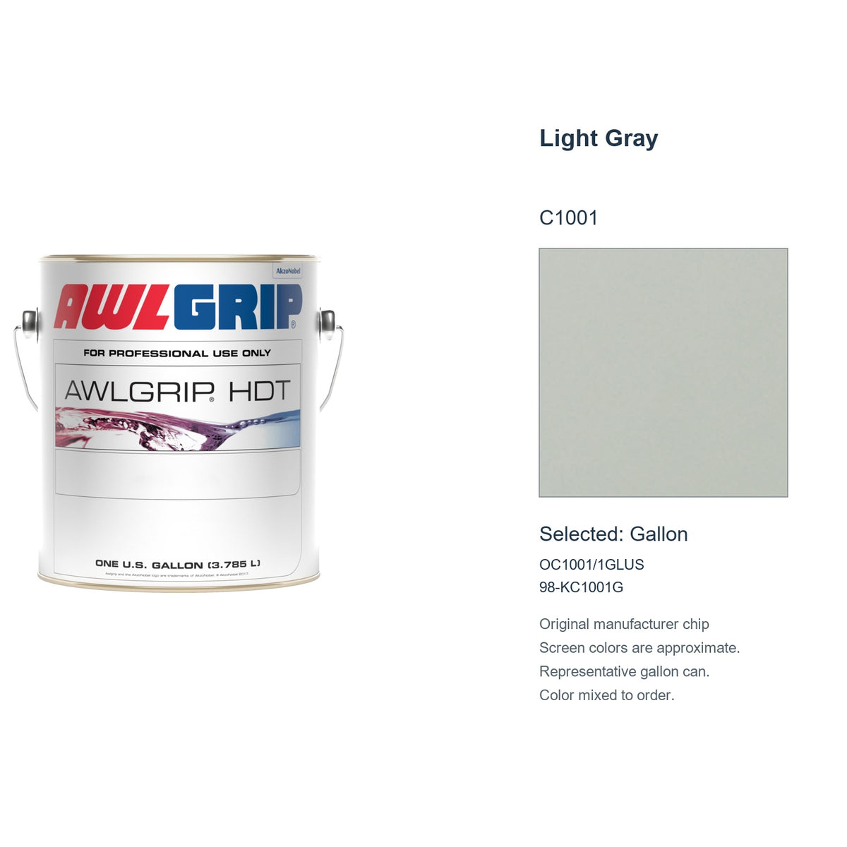 Awlgrip HDT Light Gray C1001, selected Gallon, OC1001/1GLUS: original manufacturer chip with representative gallon can