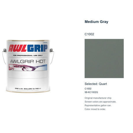 Awlgrip HDT Medium Gray C1002, selected Quart, C1002: original manufacturer chip with representative gallon can