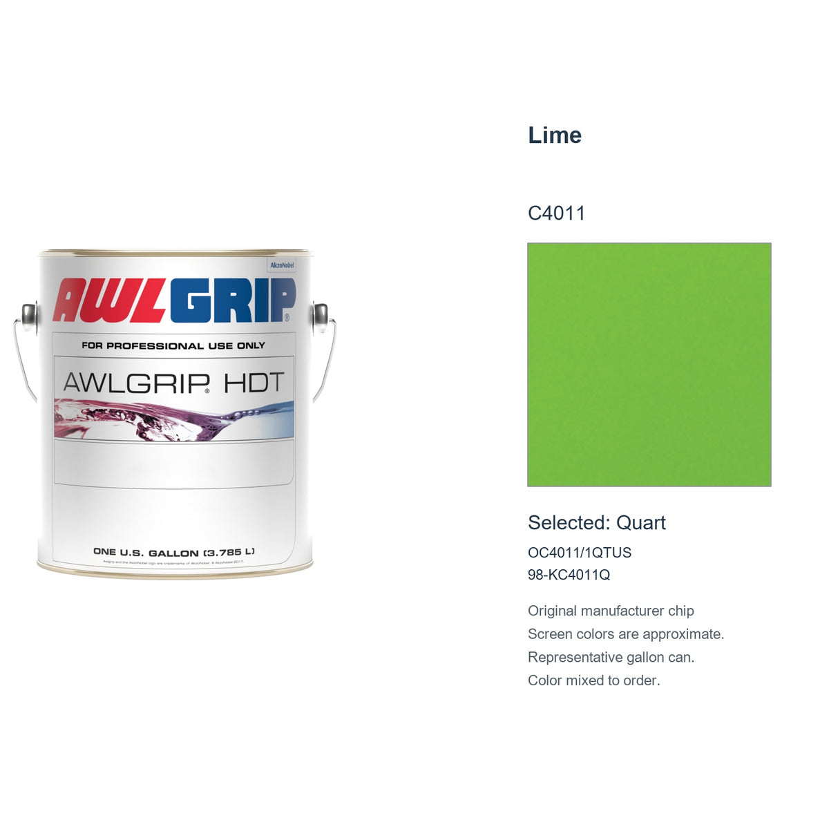 Awlgrip HDT Lime C4011, selected Quart, OC4011/1QTUS: original manufacturer chip with representative gallon can