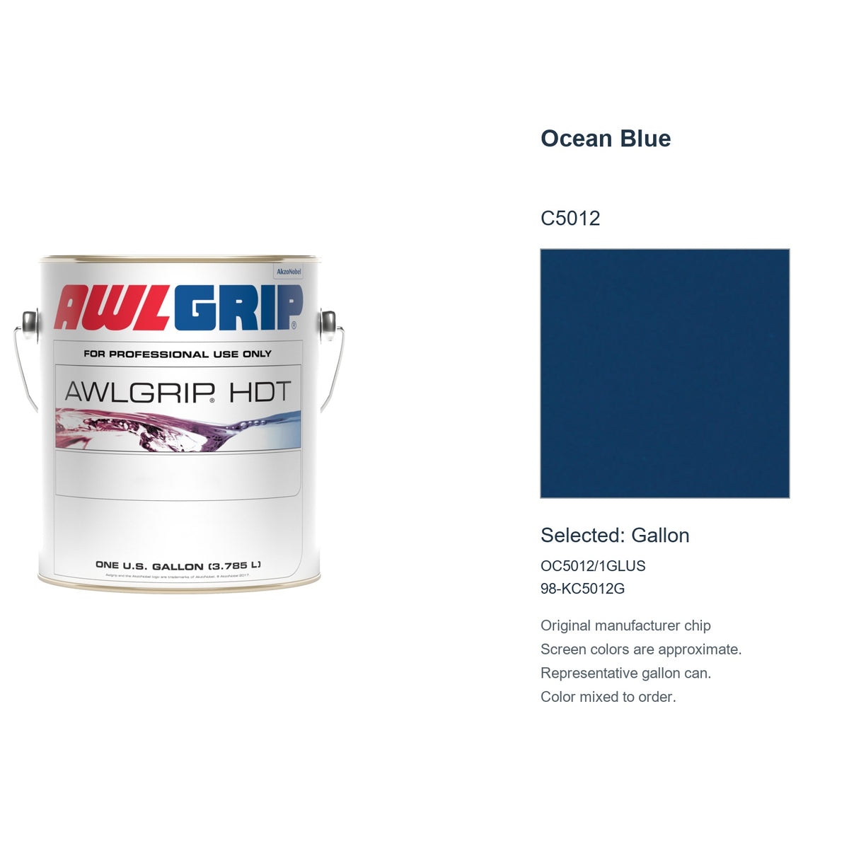 Awlgrip HDT Ocean Blue C5012, selected Gallon, OC5012/1GLUS: original manufacturer chip with representative gallon can