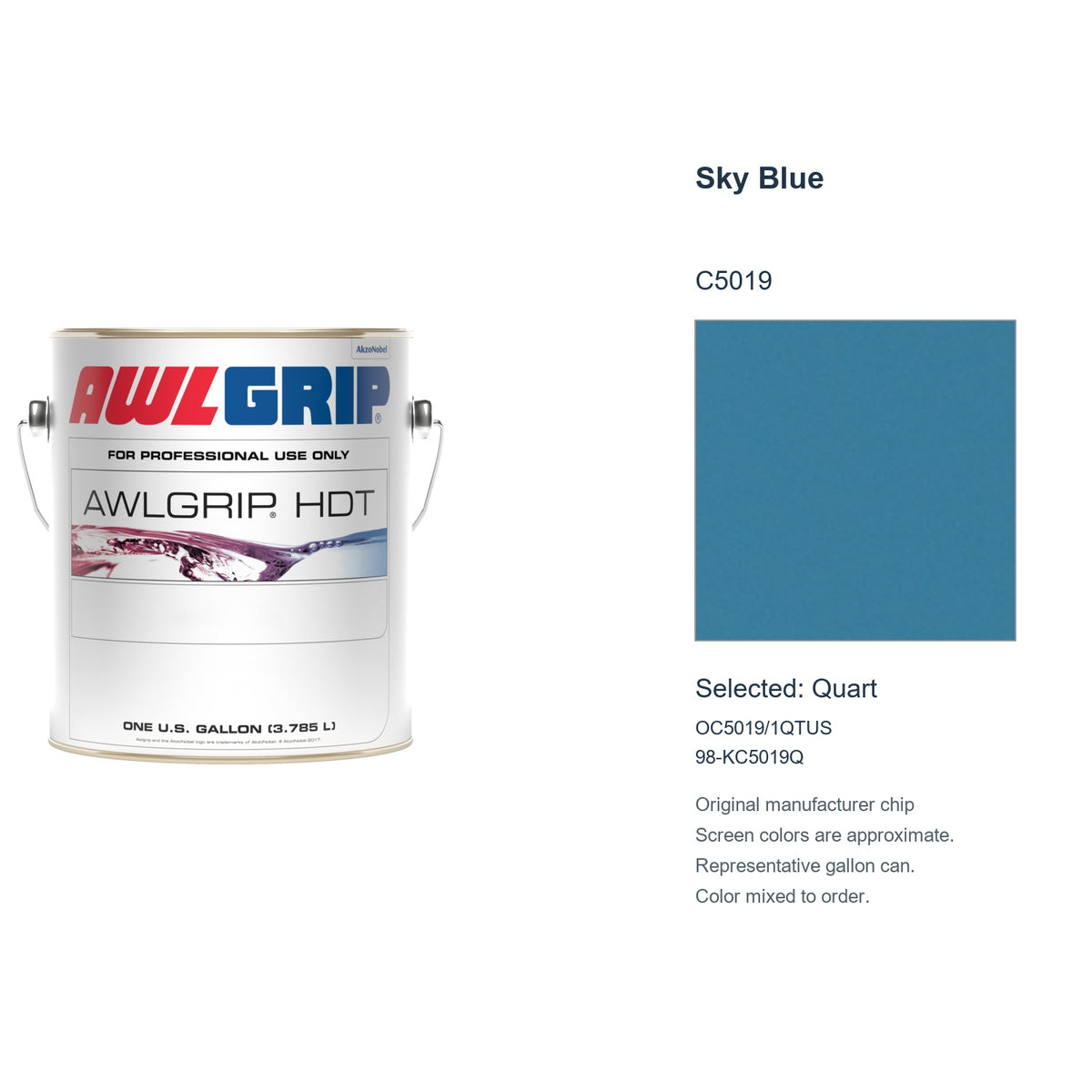 Awlgrip HDT Sky Blue C5019, selected Quart, OC5019/1QTUS: original manufacturer chip with representative gallon can