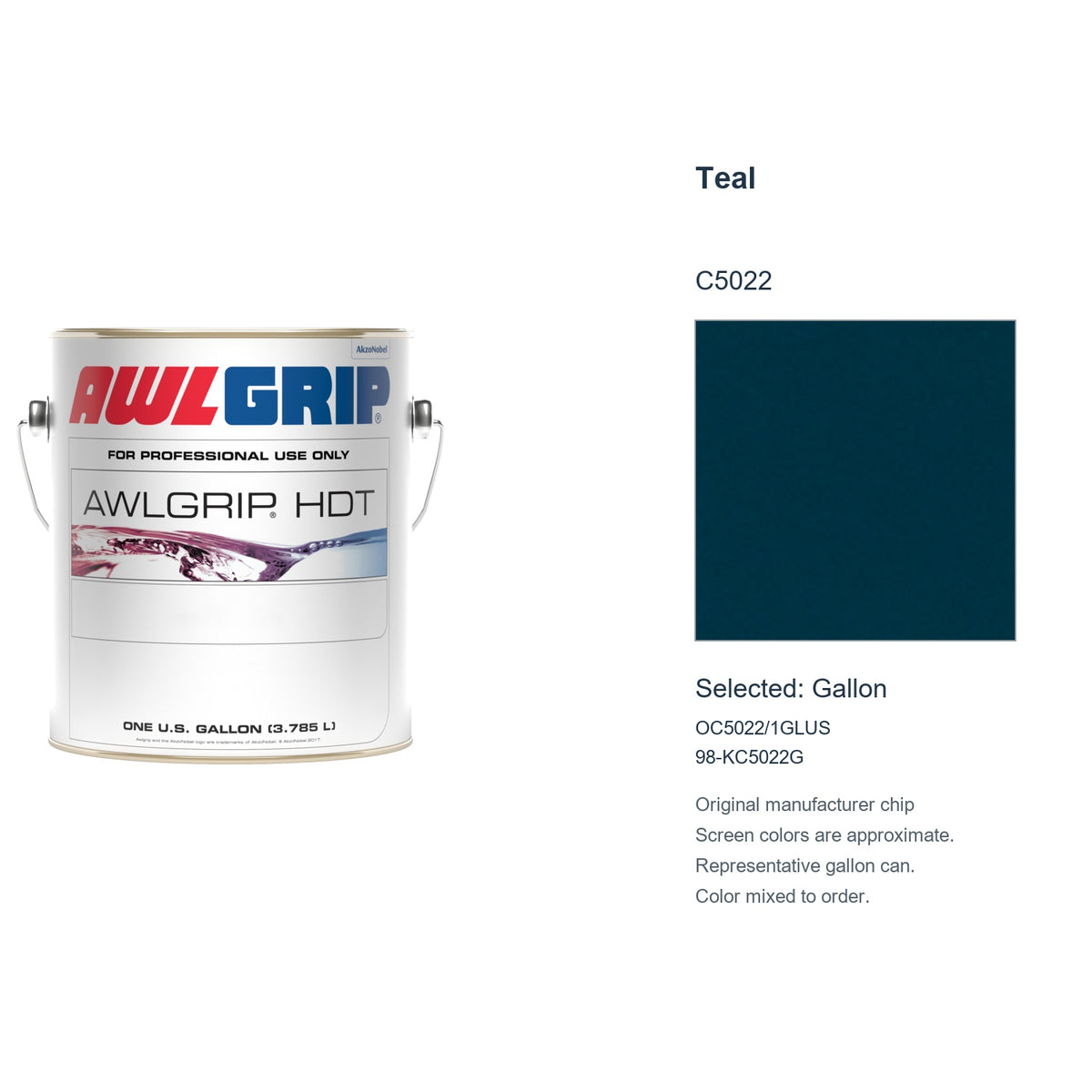 Awlgrip HDT Teal C5022, selected Gallon, OC5022/1GLUS: original manufacturer chip with representative gallon can