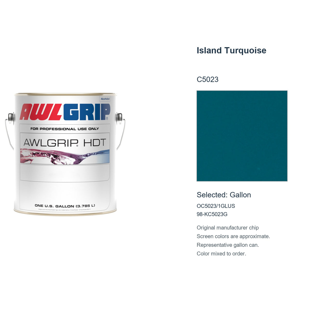 Awlgrip HDT Island Turquoise C5023, selected Gallon, OC5023/1GLUS: original manufacturer chip with representative gallon can