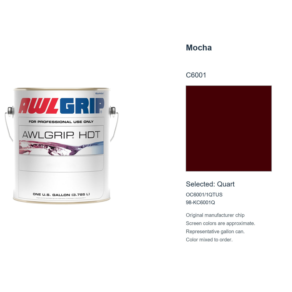 Awlgrip HDT Mocha C6001, selected Quart, OC6001/1QTUS: original manufacturer chip with representative gallon can