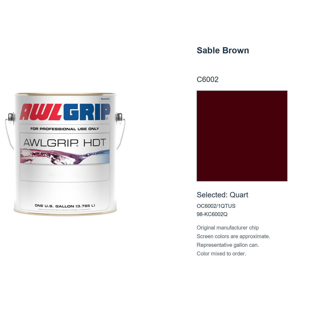 Awlgrip HDT Sable Brown C6002, selected Quart, OC6002/1QTUS: original manufacturer chip with representative gallon can
