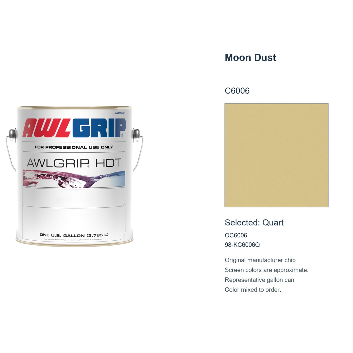 Awlgrip HDT Moon Dust C6006, selected Quart, OC6006: original manufacturer chip with representative gallon can