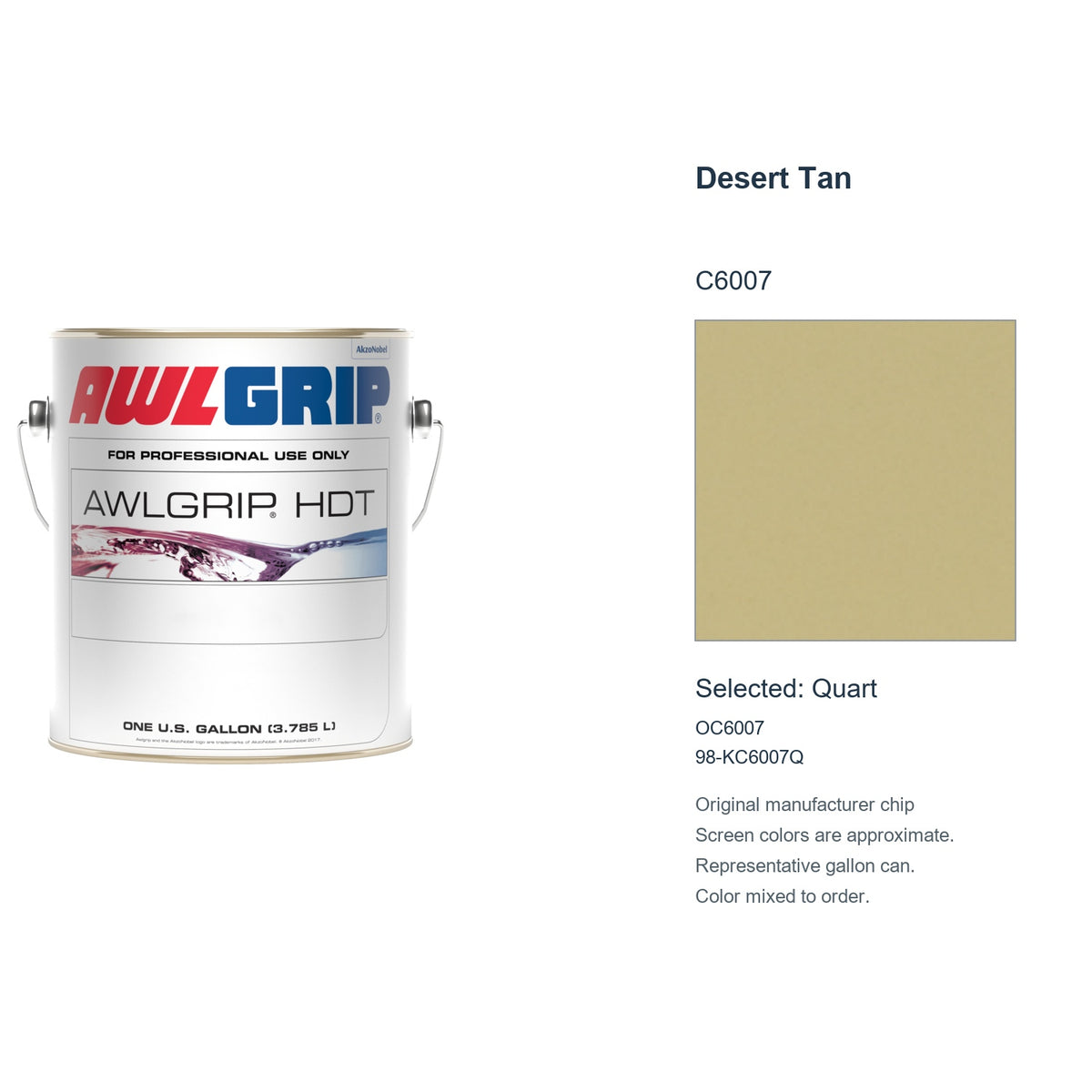 Awlgrip HDT Desert Tan C6007, selected Quart, OC6007: original manufacturer chip with representative gallon can