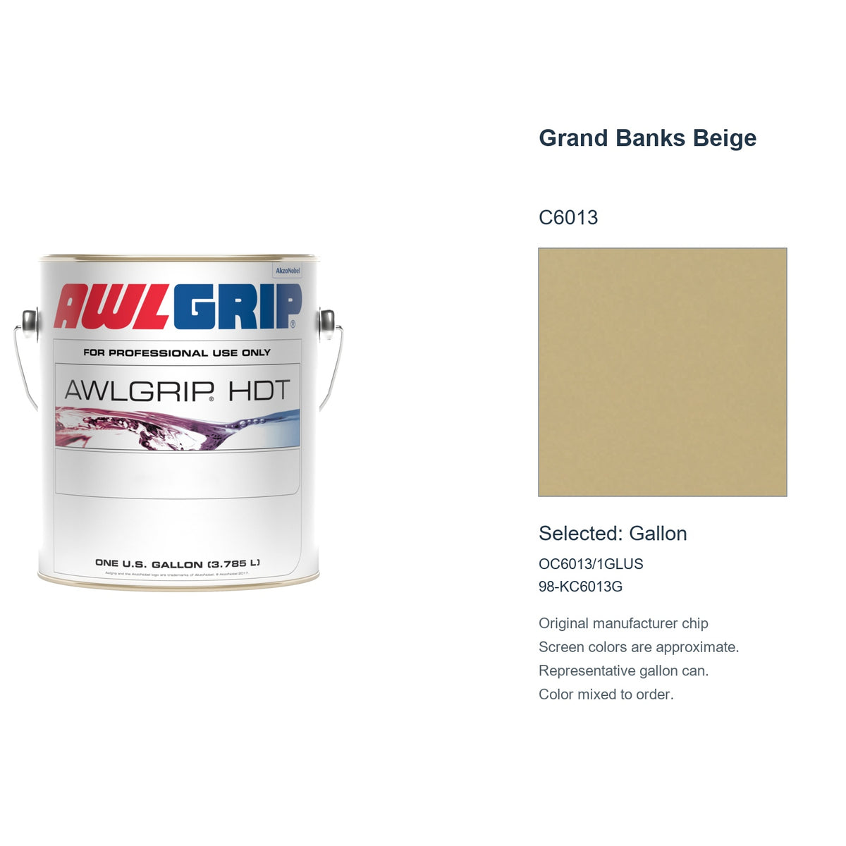 Awlgrip HDT Grand Banks Beige C6013, selected Gallon, OC6013/1GLUS: original manufacturer chip with representative gallon can